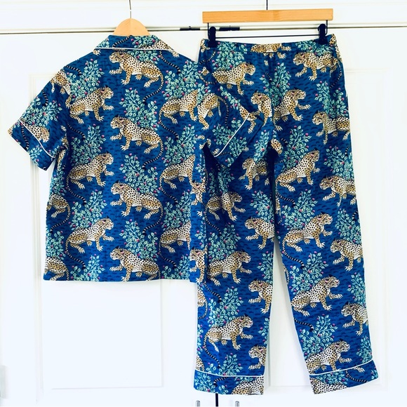 PRINT FRESH Pajamas Bagheera Leopard Blue Pjs Set Short Sleeve Top & Pants XS - Picture 2 of 8
